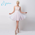 Lace Sheer Neck Covered Button Chiffon Prom Dress Short